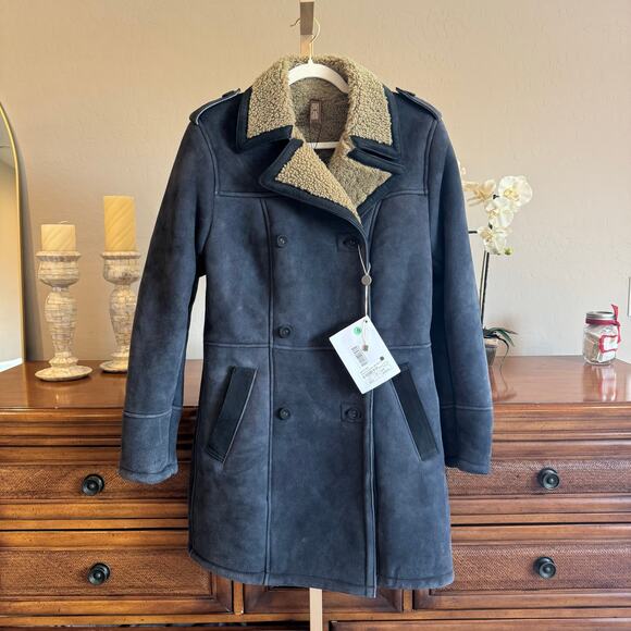 Matchless London Black Blue Suede Shearling Coat NWT Retail $3,900 L - Picture 3 of 12